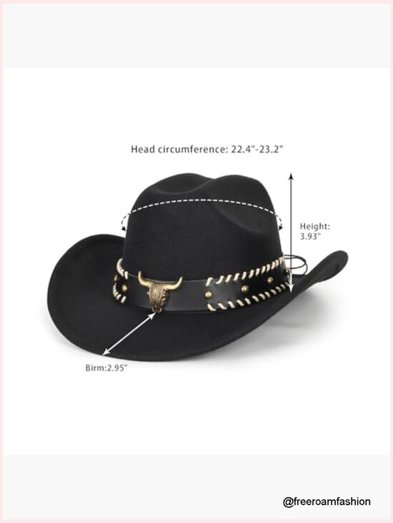 Wide Brim Western Cowboy Hat Fedora with Bull Head Band Decoration Unisex main image 5
